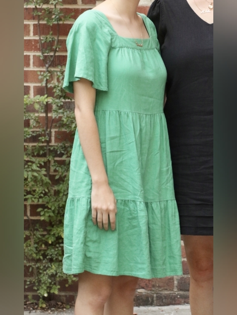 LOFT Petite Green Square-Neck Tiered Women's Dress XXS